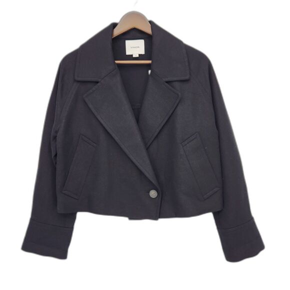 New Vince Womens Crop Blazer Jacket Cotton Linen Black Size Small - Picture 2 of 5